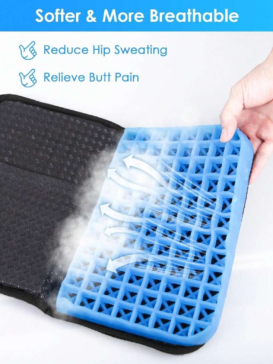 16.5" X 12" Big Size Portable Gel Seat Cushion Travel Cushion For Office Chair Car Wheelchair Long Sitting , Relief Sciatica Coccyx Pain - 黑色 - 查看 1