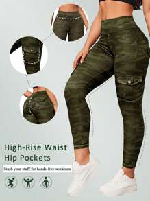 Damen Camouflage Muster Lässig Cargo Jogginghose mit Taschen, für Sport, Fitness, Lässig