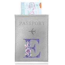Porte-passeport en PU imperméable accessoire de voyage, couverture de passeport légère portable mince étanche à l'eau avec impression de fleurs et lettres violettes pour hommes et femmes, porte-cartes de crédit d'affaires, étui imperméable pour billets d'avion pour la rentrée ou le voyage - Gris - Voir 15