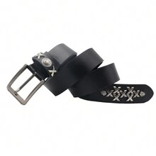 Rivets Belt Western Cowboy Hip-Hop Leather  Belt Men And Women Jeans Formal Black - Multicolor - View 6