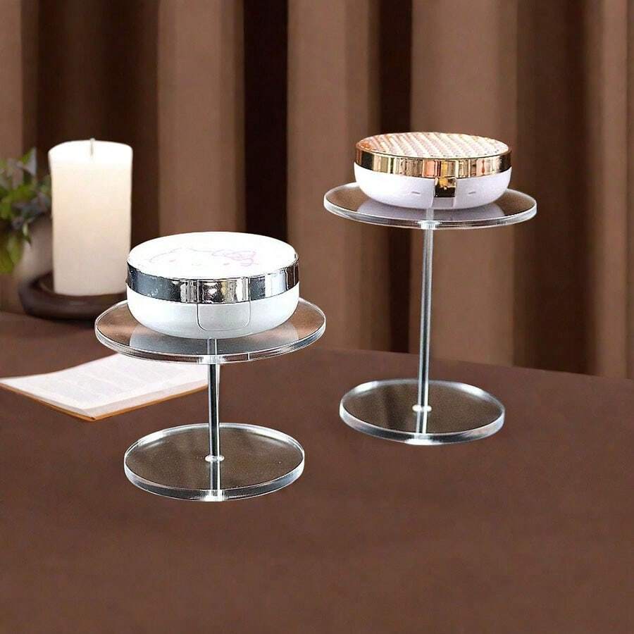 Round PlaTe Jewelry Display Stand Riser Acrylic Cosmetics Showing Rack Shelf Little Doll Model Perfume Storage Case Holder Black Clear White Bracelet Organizer Props - Multicolor - View 1