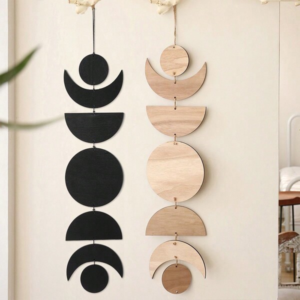 1 Pieza Decoración de pared del ciclo lunar para el dormitorio - Arte de pared decorativo de fases lunares de madera - Colgante de pared estilo bohemio para la sala de estar, decoración del hogar, decoración de habitación, decoración de pared