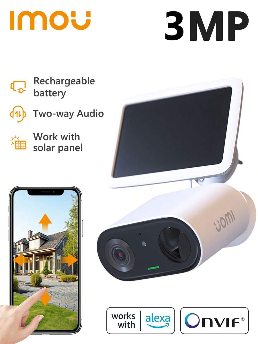Imou Cell Go 車庫&室內&室外攜帶型攝影機100％無線可充電電池可提供高達120天的保護太陽能板供應wi-fi防水監控pir人體檢測夜視功能雙向語音內置熱點內置警報器內置4 Gb Emmc存儲器隱私模式低電量通知,可監控 - 僅監控 - 查看 1
