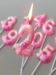 1 件美人鱼数字蜡烛 0-9，粉色和蓝色生日派对装饰蜡烛 - 藍色 - 查看 7
