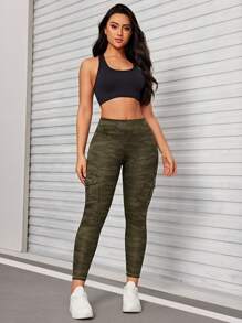 Damen Camouflage Muster Lässig Cargo Jogginghose mit Taschen, für Sport, Fitness, Lässig