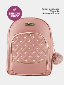 Women's Casual Medium Backpack Fits Notebooks Umbrella Water Bottle School College Course Great Quality + Pompom Keychain - 乾枯玫瑰色 - 查看 1