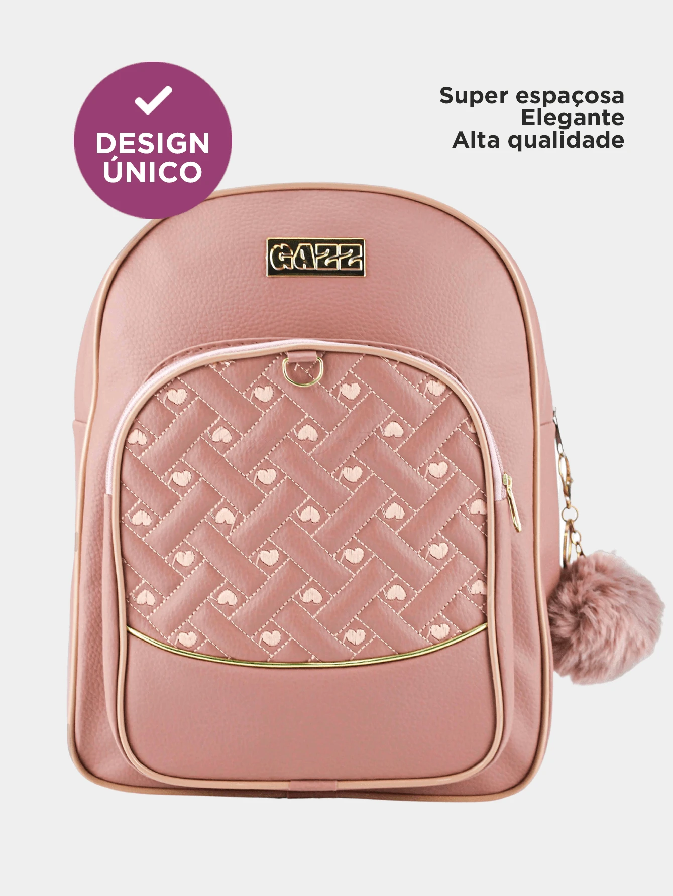 Women's Casual Medium Backpack Fits Notebooks Umbrella Water Bottle School College Course Great Quality + Pompom Keychain - 乾枯玫瑰色 - 查看 1