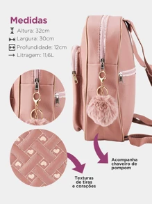 Women's Casual Medium Backpack Fits Notebooks Umbrella Water Bottle School College Course Great Quality + Pompom Keychain - 乾枯玫瑰色 - 查看 2