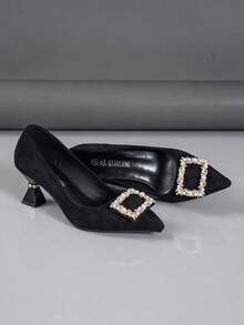 Spitze schwarze Plateau-Pumps mit Perlen Dekor für Damen - Schwarz - Übersicht 5
