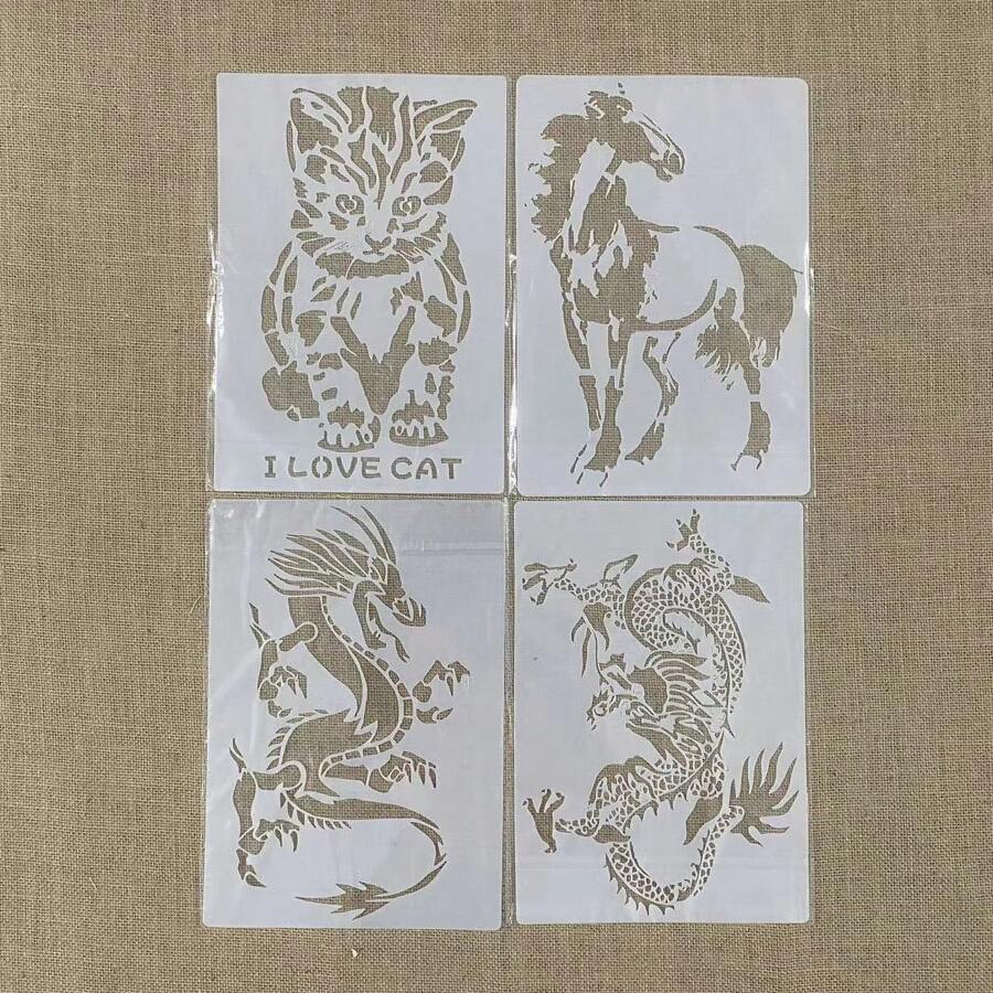 1 Peça Modelo de Desenho em Plástico Branco com Tema de Gato e Dragão com 26cm