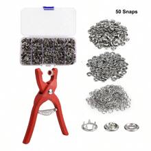 52Pcs-202pcs 五爪按扣钳套件，缝纫工具，按扣安装工具，金属按扣，彩色空心按扣，带钳子和储物盒，适用于儿童服装、皮革、布料、帽子 - 紅色 - 查看 13