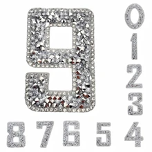 0-9 Digital Silver White Rhinestone Self-Adhesive Letter Patch Iron Sticker Clothing Badge Sticker Clothing Bag Shoes DIY Creative Gift Decoration - Silver - View 2