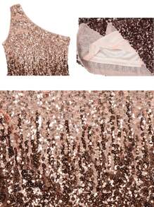 Women's One Shoulder Sparkle Sequin Stretchy Cocktail Club Mini Dress - Rusty Rose - View 5