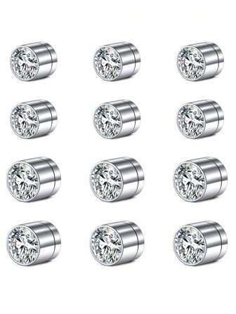 CIZME 6 pares, 12 piezas de aretes falsos de acero inoxidable de 4 mm/5 mm en paquete combinado, aretes de botón magnéticos de moda sin perforación, joyería corporal para uso diario de mujeres