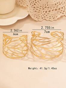 1 Set Of 2pcs Vintage Geometric Hollow Open Cuff Bracelet & Armlet, European And American Style Exaggerated Design - Yellow Gold - View 4