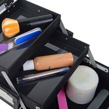 Portable Multi-Tray Cosmetic Storage Box With Makeup Mirror - 白色 - 查看 3