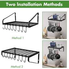 1pc Pot And Pan Hanger, Wall Mounted Pots And Pan Hanging Rack With 8 Hooks For Kitchen Cookware Utensils 2 DIY Methods Black Steel Hanging Pot Rack - Black - View 4