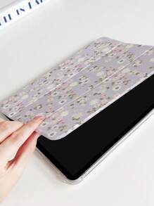 1pc Purple Floral Printed Silicone IPad Protective Case With Pen Slot, Compatible With IPad 9 2022, Apple Air 5/4/3, 9th Generation, Pro 11, 10.2, 2024 Mini 5, And 3-Fold Air 6