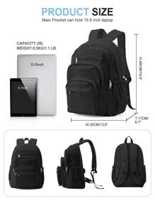 Large College Bookbag Travel Laptop Backpack Fits 14-15.6 Inch Notebook, Laptop Backpack 15-17 Inch For Women Men, Lightweight Durable School Bookbag 15.6" Computer Bag Outdoor Hiking Backpacks With Multifunction Pockets, Daypack Backpack With Laptop Compartment For Work Business And College, Waterproof Casual Schoolbag Book Bag School Backpack, Back To School Gifts For Boys And Girls, The New And Old Versions Are Shipped Out Randomly. - Black - View 4