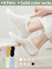 8 Pairs Women's Candy-Colored Summer Mesh Socks, Anti-Slip & Invisible