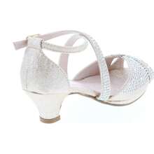 Girl's Rhinestone Criss Cross Ankle Strap Chunk Heel Sandals - Champagne - View 6