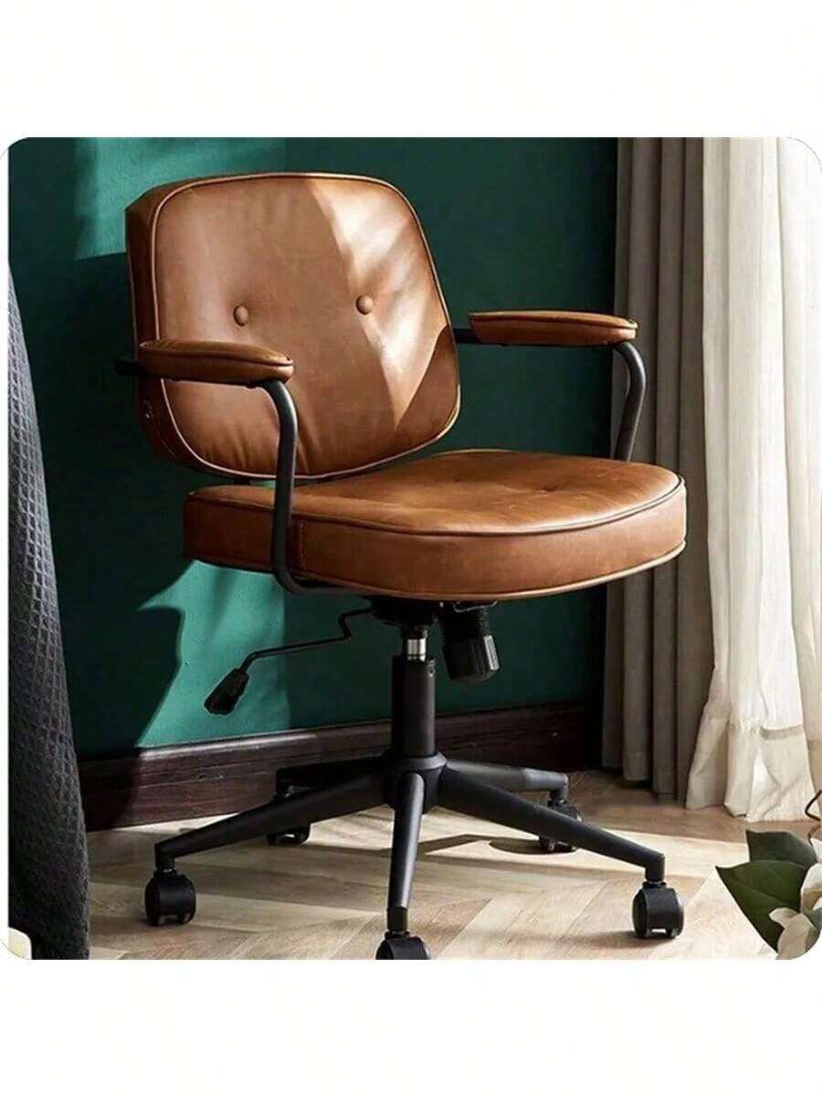 Home Office Chair Rise Down Computer Chair Gaming Chair Comfortable And Seated Ergonomic Chair PU Swivel Chair Furniture - Brown - View 1