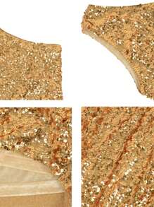 Women's One Shoulder Sparkle Sequin Stretchy Cocktail Club Mini Dress - Gold - View 6