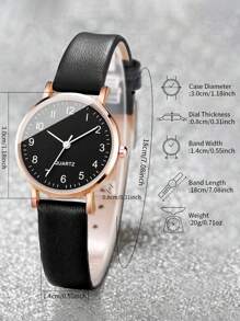 Women's Fashionable Simple Digital Dial Quartz Wristwatch + Heart Bracelet (4pcs/Set) As A Gift For Students Returning To School Valentines - Black and White - View 6