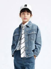 Annil Chaqueta de mezclilla de jacquard diamante versátil de moda para niño preadolescente para primavera y otoño