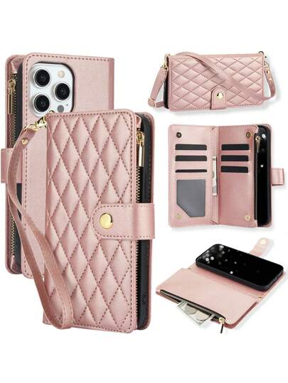 Borsa da telefono portafogli a tracolla compatibile con Iphone 15 14 13 12 Mini 11 Pro X XS Max XR 8 7 Plus SE 5G 2020 2022 con cinturino da polso, Flip case in PU compatibile con Samsung Galaxy S24 S23 S22 S21 S20 FE S10 S9 Plus Ultra A55 A35 A25 A15 A05 A54 A24 A14 A04 A04E A73 A53 A33 A13 A72 A52 A42 A12 A71 A51 A70 A50 A30 S A20 A20E A10 con supporto per slot per schede di credito, portafoglio con zip per telefoni cellulari per coprire  Pixel 8 7 6 Pro 8A 7A 6A