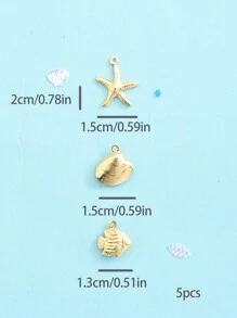 5件套不锈钢镀金镂空海星沙滩海洋假日动物系列时尚配饰DIY饰品吊坠 - 金黃色 - 查看 4
