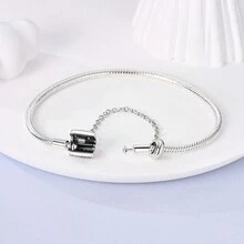 简约百搭风格密镶锆石链条桶扣银色蛇链手链DIY串珠手链女款生日礼物 - 銀色 - 查看 5