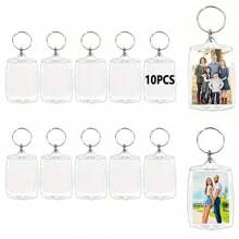10pcs Acrylic Frame Keychain, Rectangle-Shaped Curved Head Photo Insertion Keyring, Double-Sided Picture DIY Pendant - Arc - View 1