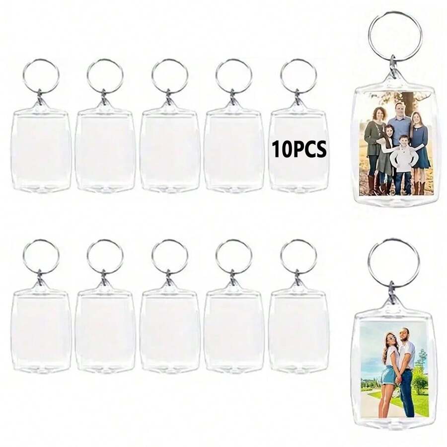 10pcs Acrylic Frame Keychain, Rectangle-Shaped Curved Head Photo Insertion Keyring, Double-Sided Picture DIY Pendant - Arc - View 1