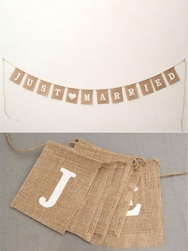 1 set Bannière de décoration de mariage vintage, drapeaux de fête, guirlande de mariage "Juste Marié", fournitures pour fête à la maison, Saint-Valentin