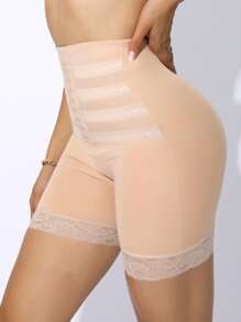 女士无缝蕾丝拼接提臀塑身内裤，可调节腰带，适合产后腹部，内裤
