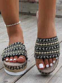 Women's Plus Size Fashionable Wedge Heel Thick Bottom Slides, Casual & Sporty Vacation Shoes - Multicolor - View 1