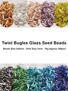 300 piezas de Vidrios en tubo tipo hélice de 11/0 con medida de 2x6mm, abalorio de cuentas de vidrio tipo bugle retorcido para hacer pulseras y bisuterías de bricolaje - Cuentas de tubo en espiral de 2x6mm - Ver 1
