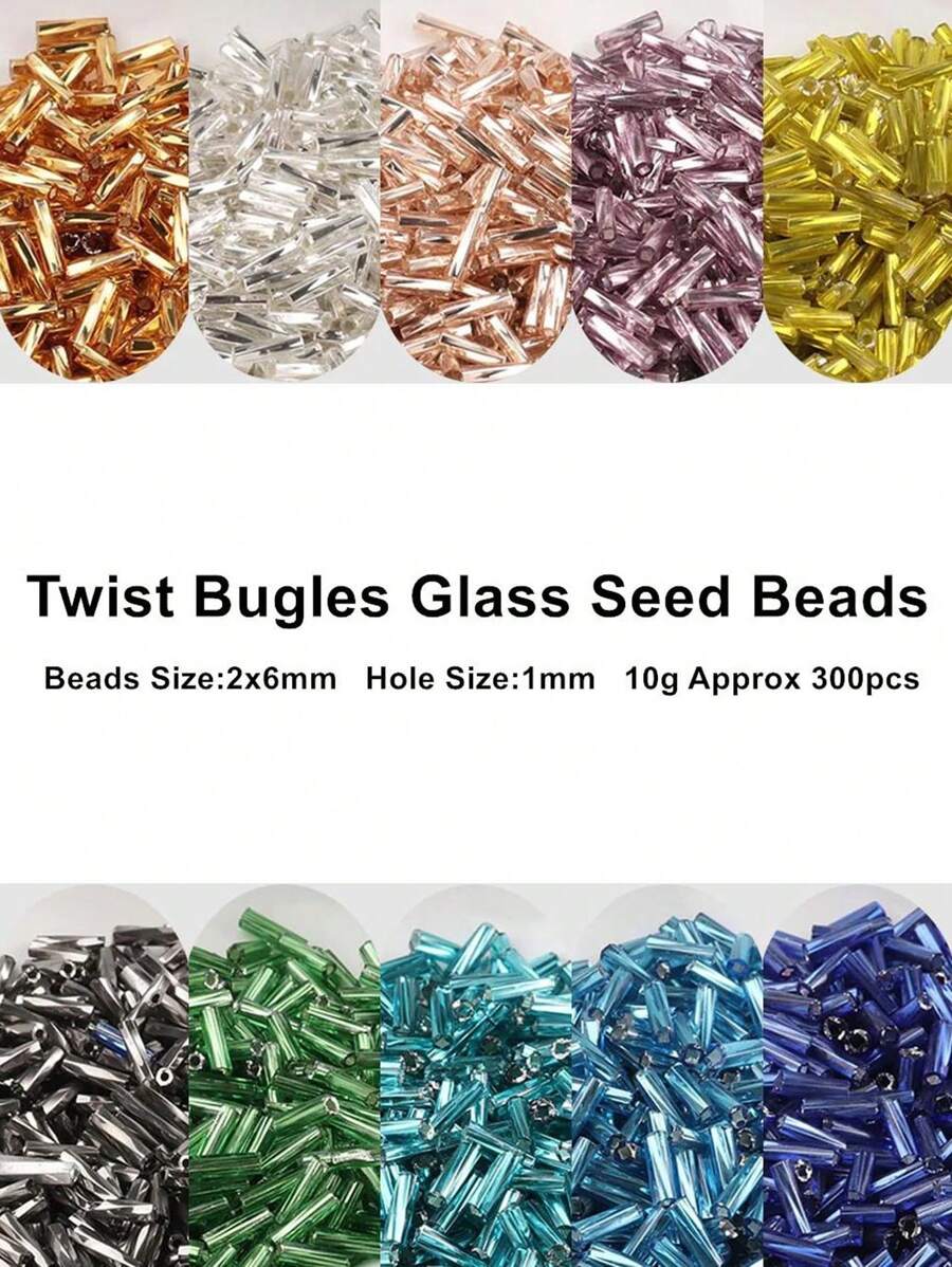 300 piezas de Vidrios en tubo tipo hélice de 11/0 con medida de 2x6mm, abalorio de cuentas de vidrio tipo bugle retorcido para hacer pulseras y bisuterías de bricolaje - Cuentas de tubo en espiral de 2x6mm - Ver 1