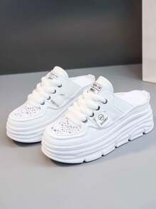 Women's White Casual Shoes, Sports Shoes, Spring, Summer, And Autumn New Outdoor Thick Soles With An Inner Height Increase, Fashionable And Versatile Vacation Style, Student Outdoor Mountaineering Mesh Breathable Skateboard Shoes, Flat Bottomed Toe Slippers, Women's Shoes - 白色 - 查看 4