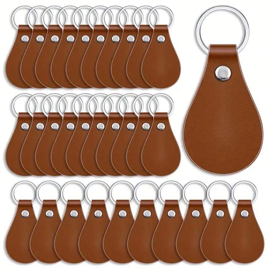 1/10/20pcs Double Sided PU Leather Key Fob Blanks Kit, Simple Style Laser Engraving Keychains, For Gifts & Crafting - Brown - View 1