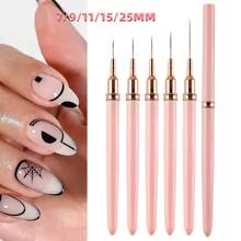 5 Pcs Set Nail Art Brushes, Nail Art Painting Pen Set, Size 7 9 11 15 25 Nail Design Brushes, Paint Drawing Liner Nail Art Tools, Suitable For Beginners And Professional Nail Art Pink Nail Art Painting Pen - Pink - View 1