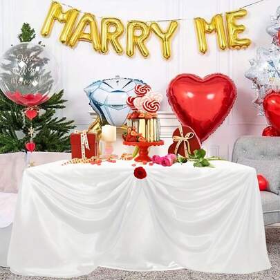 1 件，染色桌布，覆盖缎面桌布，矩形亮片丝绸桌布，光滑面料桌面装饰，适用于婚礼宴会派对活动，白色，房间装饰