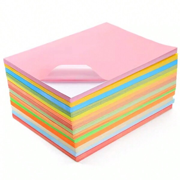 50 hojas de papel de etiqueta autoadhesivo A4 de colores con corte interior, acabado mate, adhesivo de respaldo, papel para escribir, papel kraft, papel para impresión, para impresoras láser e inyección de tinta y escritura a mano, rojo/amarillo/azul/verde/rosa, material escolar, de vuelta al colegio