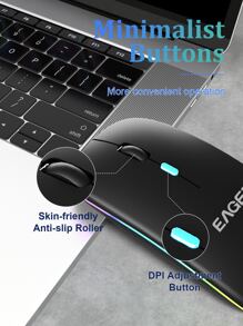 Portable Silent Wireless Mouse 2.4G Led Light Compatible With Laptop And Tablet Dual Mode Wireless Mouse 7-Color RGB Backlit Battery-Operated Wireless Mouse