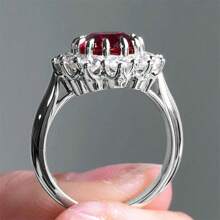 1pc Women's Fashion Red Diamond Ring - Silver - View 2