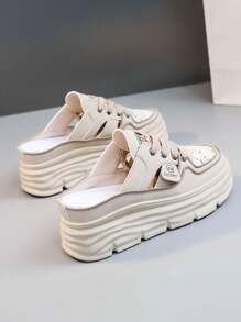 Women's White Casual Shoes, Sports Shoes, Spring, Summer, And Autumn New Outdoor Thick Soles With An Inner Height Increase, Fashionable And Versatile Vacation Style, Student Outdoor Mountaineering Mesh Breathable Skateboard Shoes, Flat Bottomed Toe Slippers, Women's Shoes - Màu Khaki - Xem 3