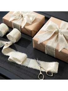 Cinta de gasa color dorado champán, cinta de seda dorada brillante con borde deshilachado para ramos de novia, envolver regalos, decoración de boda DIY, manualidades, Navidad, Día de San Valentín