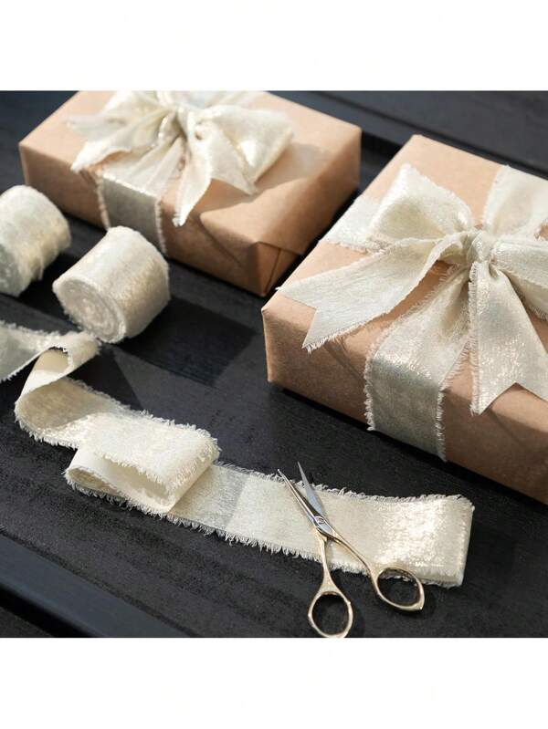 Cinta de gasa color dorado champán, cinta de seda dorada brillante con borde deshilachado para ramos de novia, envolver regalos, decoración de boda DIY, manualidades, Navidad, Día de San Valentín