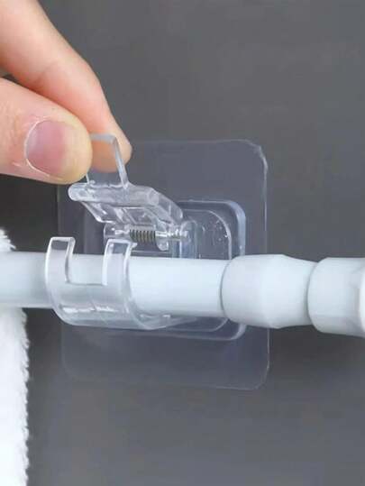 2入組免釘調節窗簾桿架固定夾鉤架座黏貼式牆掛型膠夾固定夾掛衣架鉤